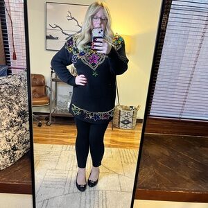 Vintage 90s Y2K Lisa International beaded  oversized Black sweater bejeweled S